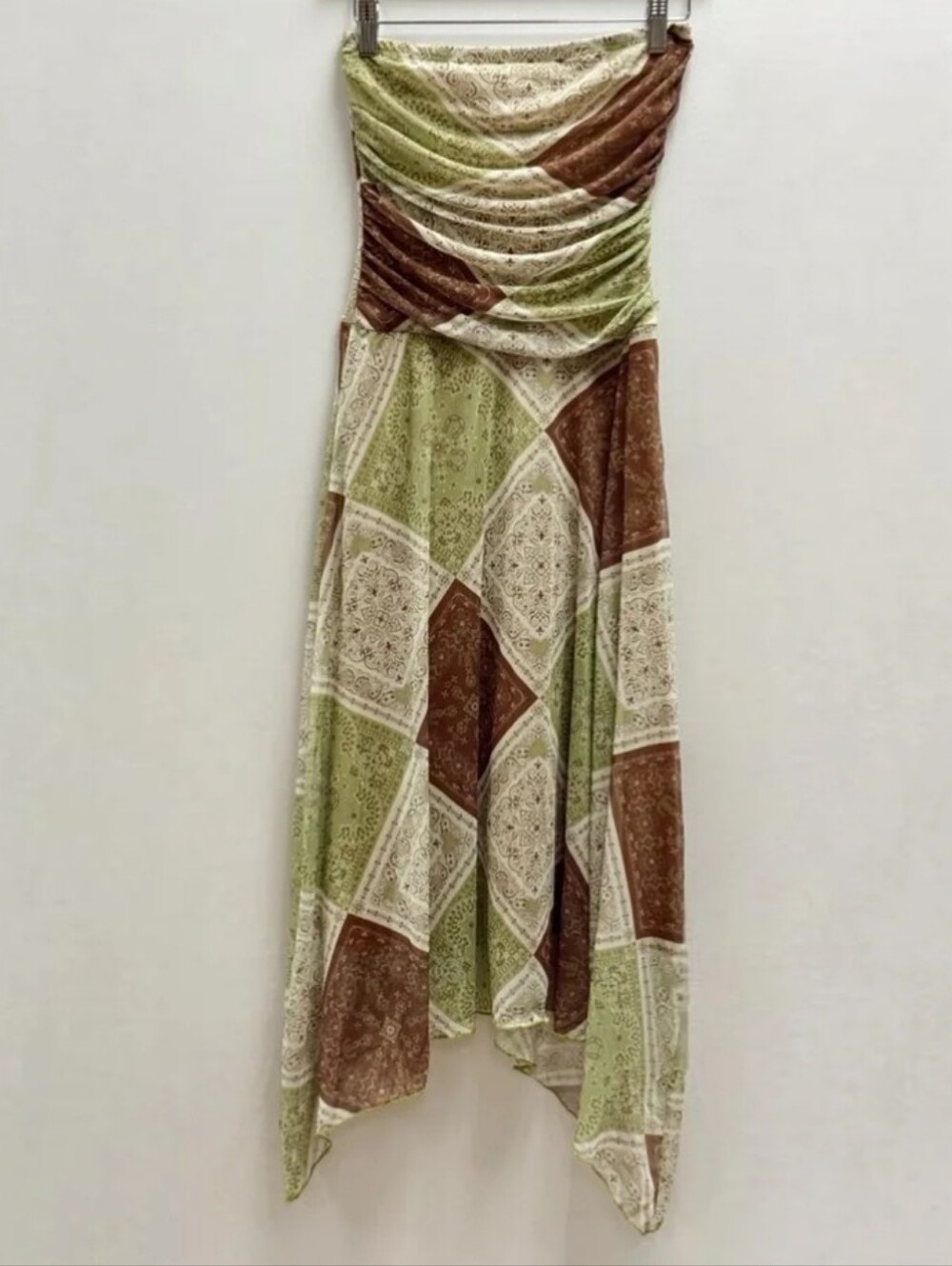See You Monday Green, Brown and Cream Patchwork Sleeveless dress